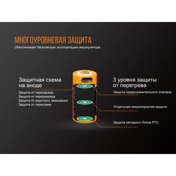 Аккумулятор 16340 Fenix ​​ARB-L16-700UP (700 mAh) защищен, с разъемом микро-USB