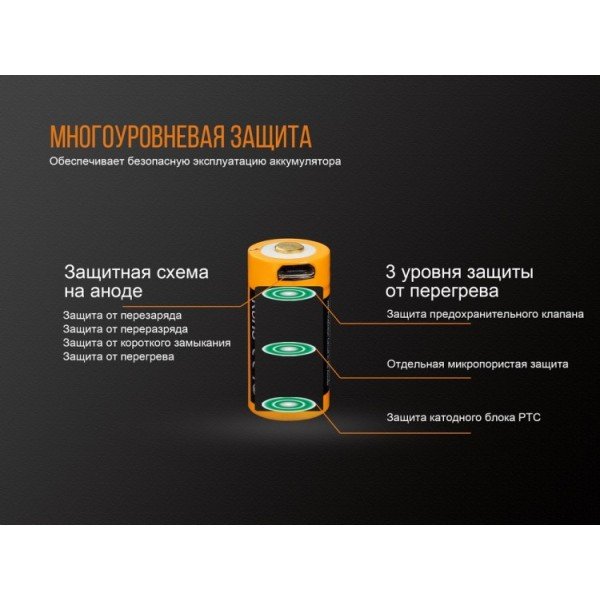 Аккумулятор 16340 Fenix ​​ARB-L16-700UP (700 mAh) защищен, с разъемом микро-USB