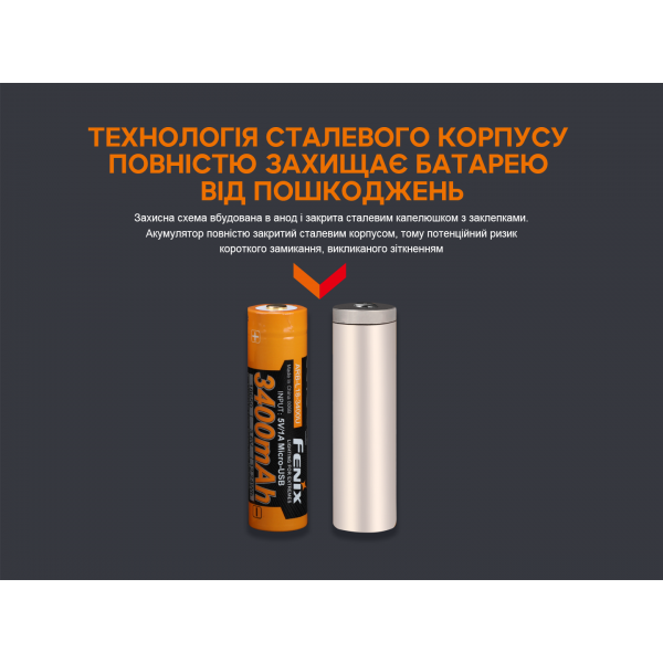 Аккумулятор 18650 Fenix ​​(3400 mAh) micro usb зарядка
