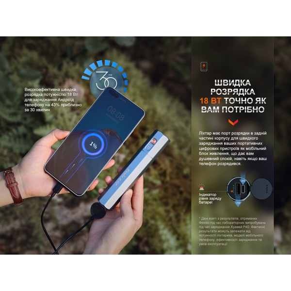 Фонарь ручной Fenix ​​E-CP голубой с функцией powerbank 