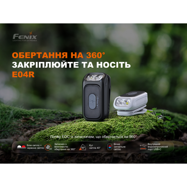 Ліхтар з кліпсою Fenix E04R, білий