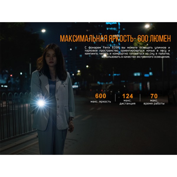 Фонарь ручной Fenix ​​E09R, кабель USB Type-C 