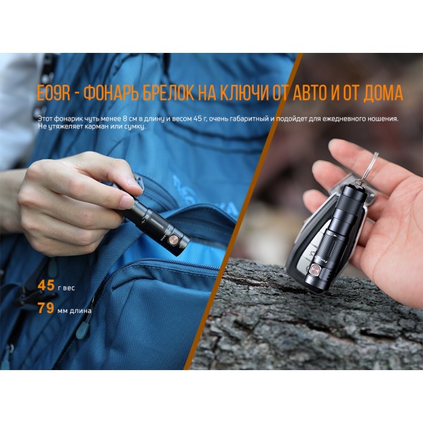 Ліхтар ручний Fenix E09R, кабель USB Type-C 