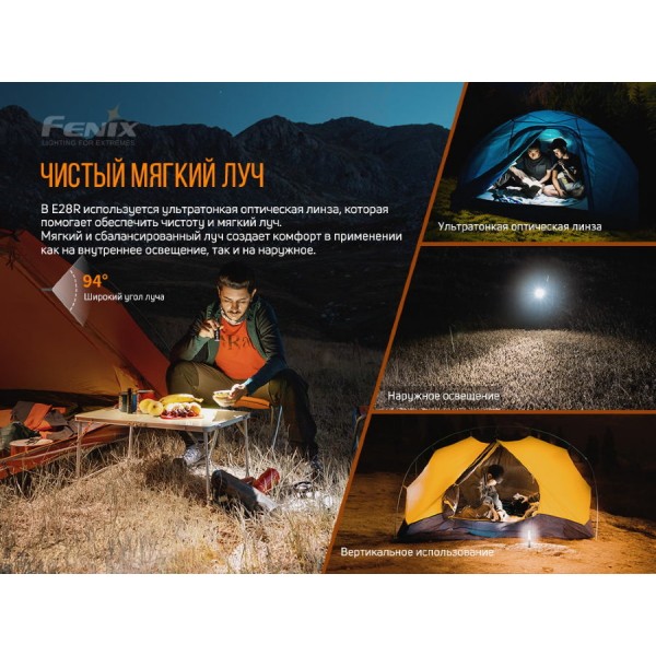 Ліхтар Fenix E28R + акумулятор. Fenix 3400 mAh, кабель USB 