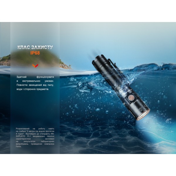 Ліхтар ручний Fenix E28R V2.0 + акумулятор. Fenix 3400 mAh, кабель USB 