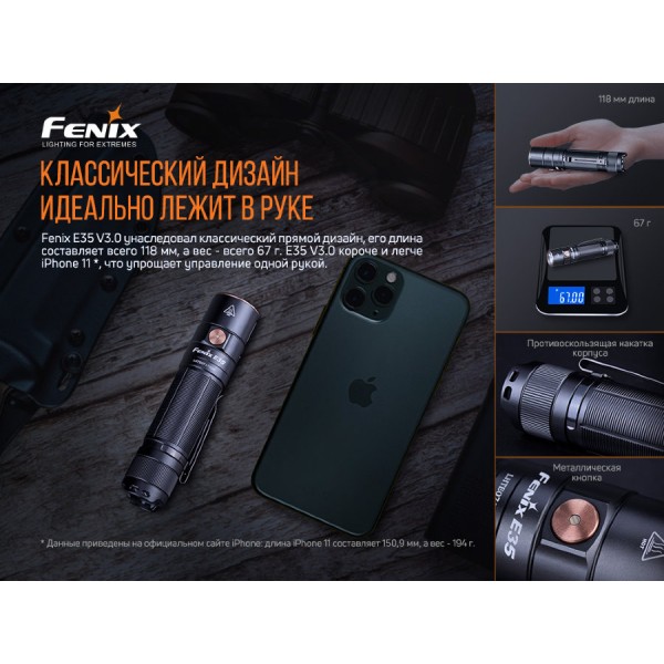 Ліхтар Fenix E35 V3.0 + акумулятор Fenix ARB-L21-5000U + кабель USB