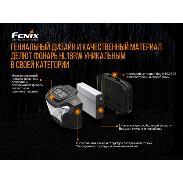 Ліхтар Fenix HL18RW + акумулятор та заряджання.