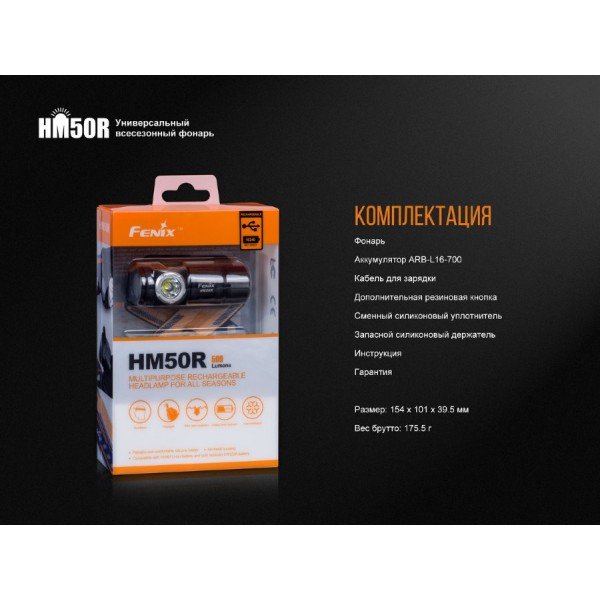 Налобний ліхтар Fenix HM50R + акумулятор Fenix 700 mAh та зарядка