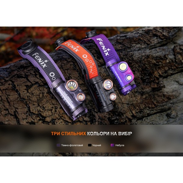 Ліхтар налобний для бігу Fenix HM65R-DT, бузковий