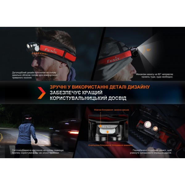 Фонарь налобный для бега Fenix ​​HM65R-DT, фиолетовый