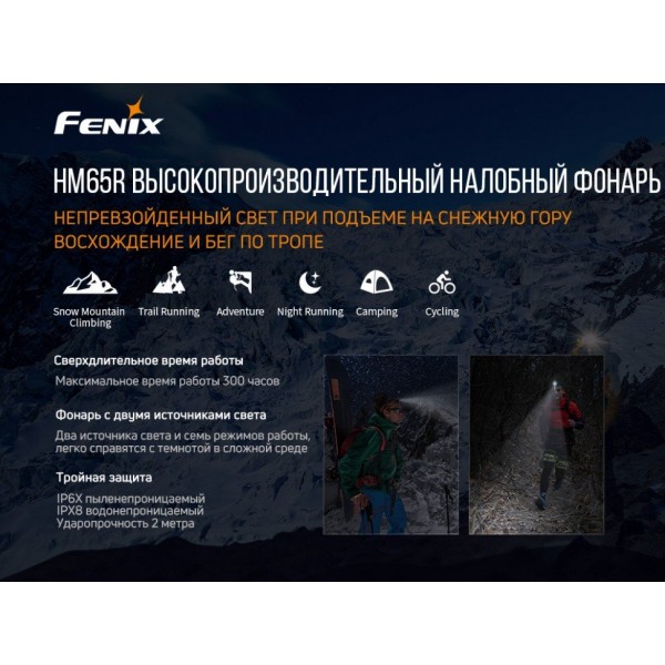 Фонарь налобный Fenix ​​HM65R + Фонарь универсальный Fenix ​​E-LITE 