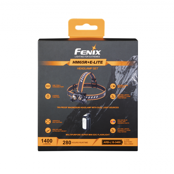 Фонарь налобный Fenix ​​HM65R + Фонарь универсальный Fenix ​​E-LITE 