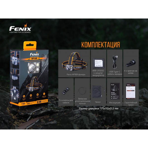 Ліхтар налобний Fenix HP16R + аккумулятор, кабель USB 