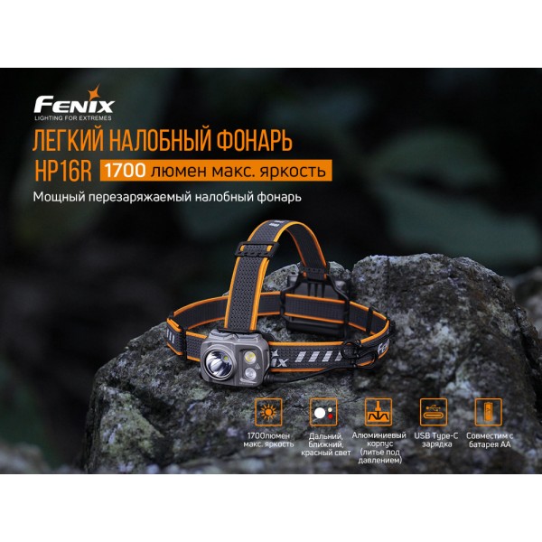 Ліхтар налобний Fenix HP16R + аккумулятор, кабель USB 
