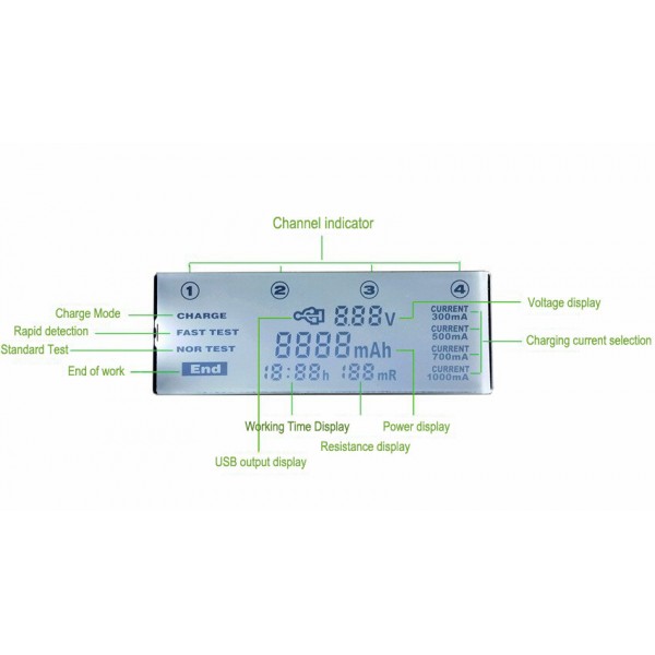 Зарядное устройство для Liitokala Lii-500, 4 канала, Ni-Mh/Li-ion, 220v/12v, Powerbank, Test