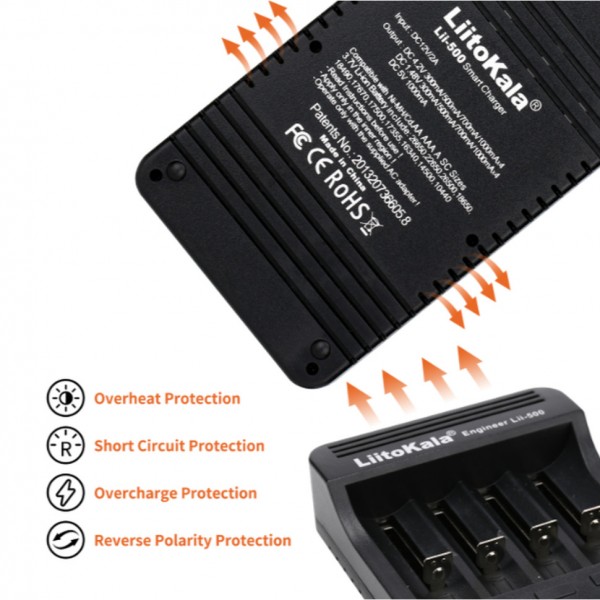 Зарядний пристрій Liitokala Lii-500, 4 канала, Ni-Mh/Li-ion, 220V/12V, Powerbank, Test, LCD, Box