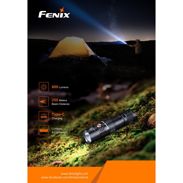 Фонарь ручной Fenix ​​PD25R + чехол, аккумулятор, кабель USB Type-C