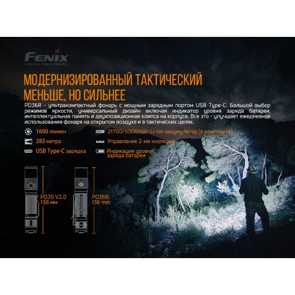 Ліхтар Fenix PD36R +Fenix E01 V2.0