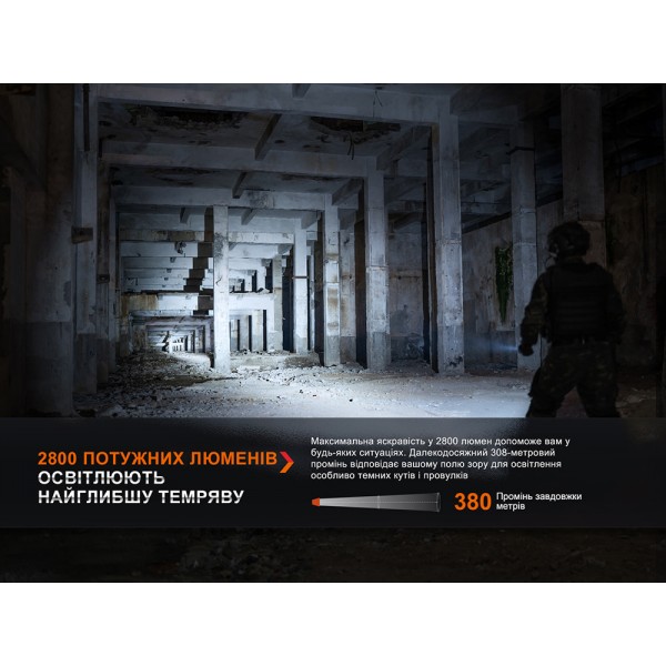 Тактичний ліхтар Fenix PD36R Pro RED + аккумулятор, кабель USB 