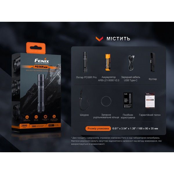 Тактический фонарь Fenix ​​PD36R Pro RED + аккумулятор, кабель USB 