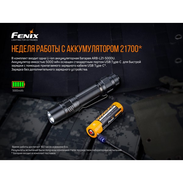 Фонарь ручной Fenix ​​PD36TAC + аккумулятор, кабель USB 