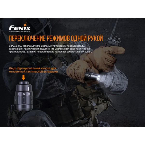 Фонарь ручной Fenix ​​PD36TAC + аккумулятор, кабель USB 
