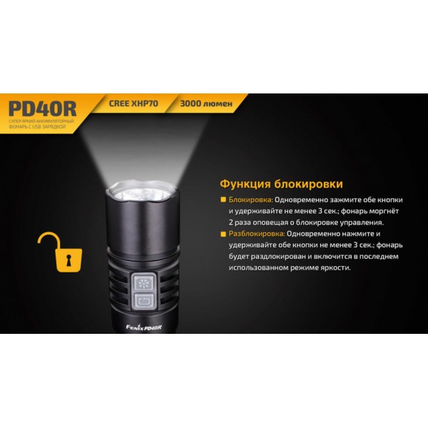Ліхтар Fenix PD40R + акумулятор та зарядка