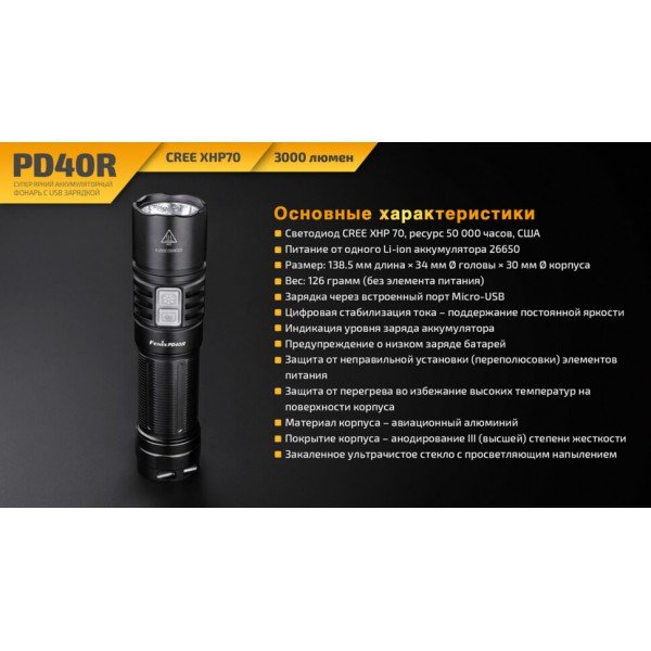 Ліхтар Fenix PD40R + акумулятор та зарядка