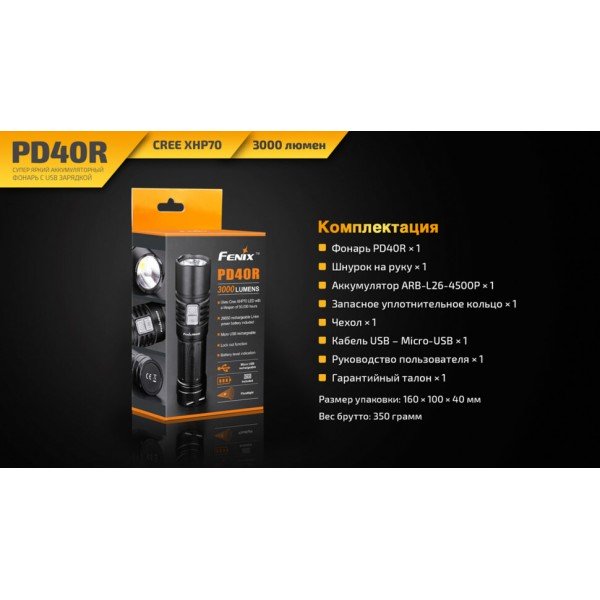 Ліхтар Fenix PD40R + акумулятор та зарядка