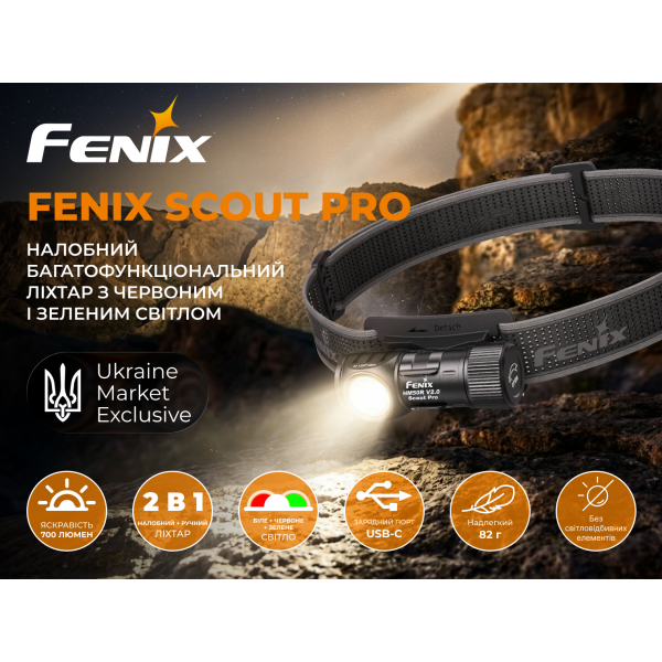 Тактичний налобний ліхтар Fenix Scout Pro (HM50R V2.0) з червоним та зеленим світлом | Лімітована серія