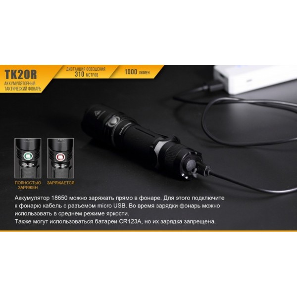 Ліхтар Fenix TK20R + акумулятор, кабель USB