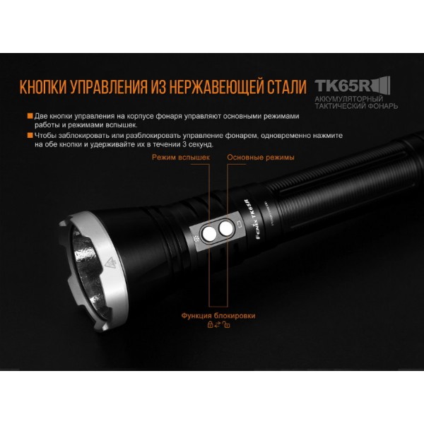 Фонарь Fenix ​​TK65R + аккумулятор 5000 мАч, кабель micro-USB