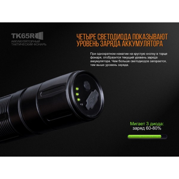Ліхтар Fenix TK65R + акумулятор 5000 мАг, кабель micro-USB