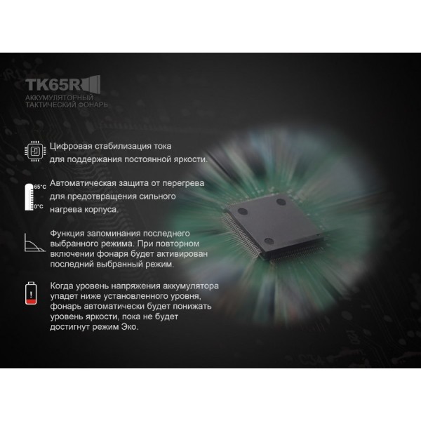 Ліхтар Fenix TK65R + акумулятор 5000 мАг, кабель micro-USB
