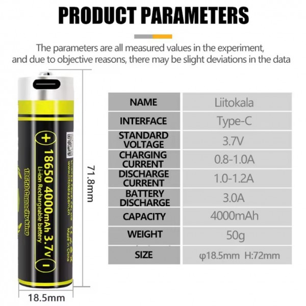 Акумулятор LiitoKala USB-King4000 18650 на 4000 mAh з USB