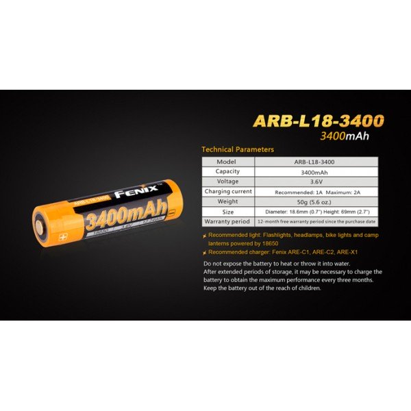 Аккумулятор 18650 3400 mAh Fenix ​​ARB-L18, защищенный