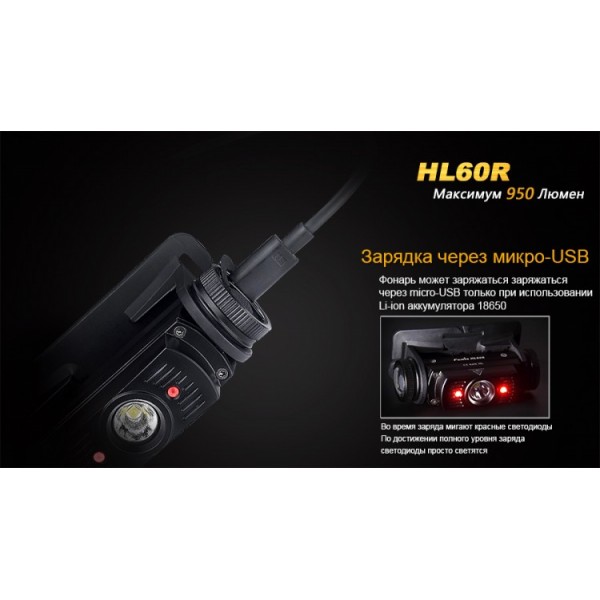 Фонарь Fenix ​​HL60R + аккумулятор и зарядка + Подарок тактический рюкзак!