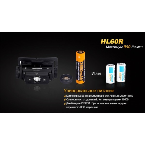 Фонарь Fenix ​​HL60R + аккумулятор и зарядка + Подарок тактический рюкзак!