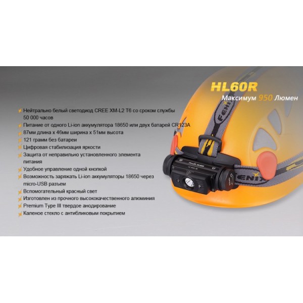 Фонарь Fenix HL60R + аккумулятор и зарядка  + Подарок тактический рюкзак!