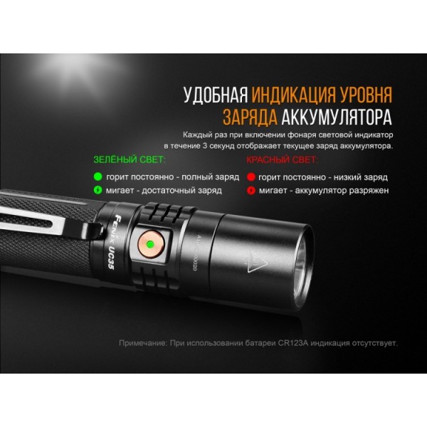 Ліхтар Fenix UC35 V2.0 + акумулятор. Fenix 3400 мАг, USB-кабель