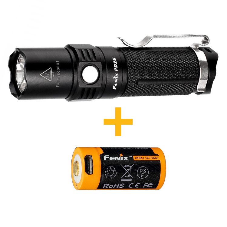 Ліхтар Fenix PD25 + акумулятор з USB портом